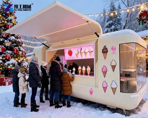 mobile ice cream trailer display in winter
