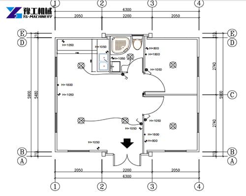 the floor plan of the 20ft prefab house with 2 bedrooms