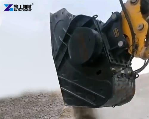excavator crusher bucket on outdoor worksite
