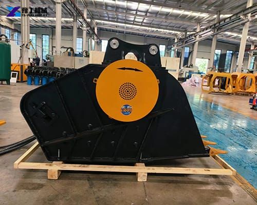 excavator crusher bucket processing construction waste for on‑site recycling
