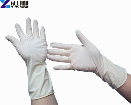 Damp hand donning vinyl glove