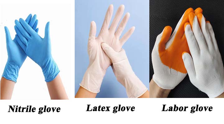 Hands wearing protection gloves using industrial machine for